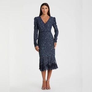 MAC DUGGAL 10740 NWT Sequin Gown with Embellished Hemline and Belt